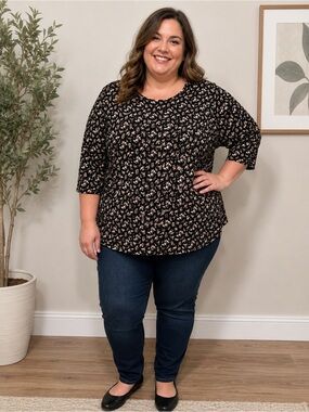 Lauren Ralph Lauren Black Floral Scoop-Neck Tunic